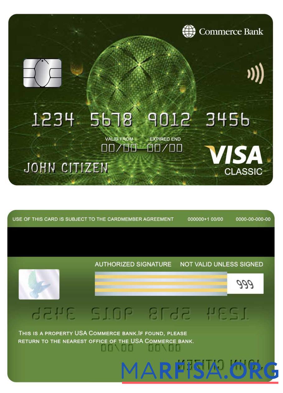 Blank USA Commerce bank visa classic card example